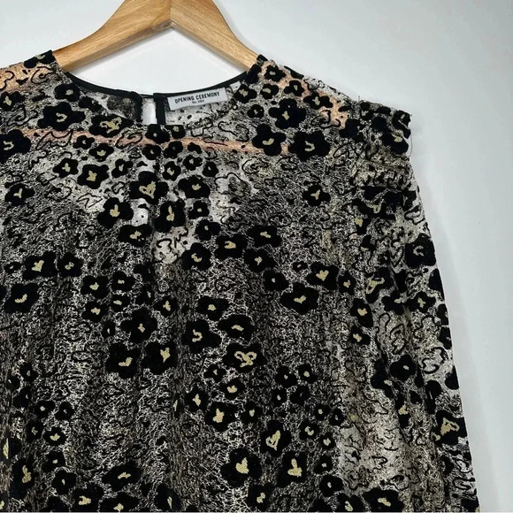 Opening Ceremony Glittered Flocked Corded Lace Mini Dress Size 4 - Picture 5 of 14